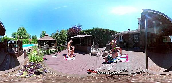  3-Way Porn - VR Group Orgy by the Pool in Public 360
